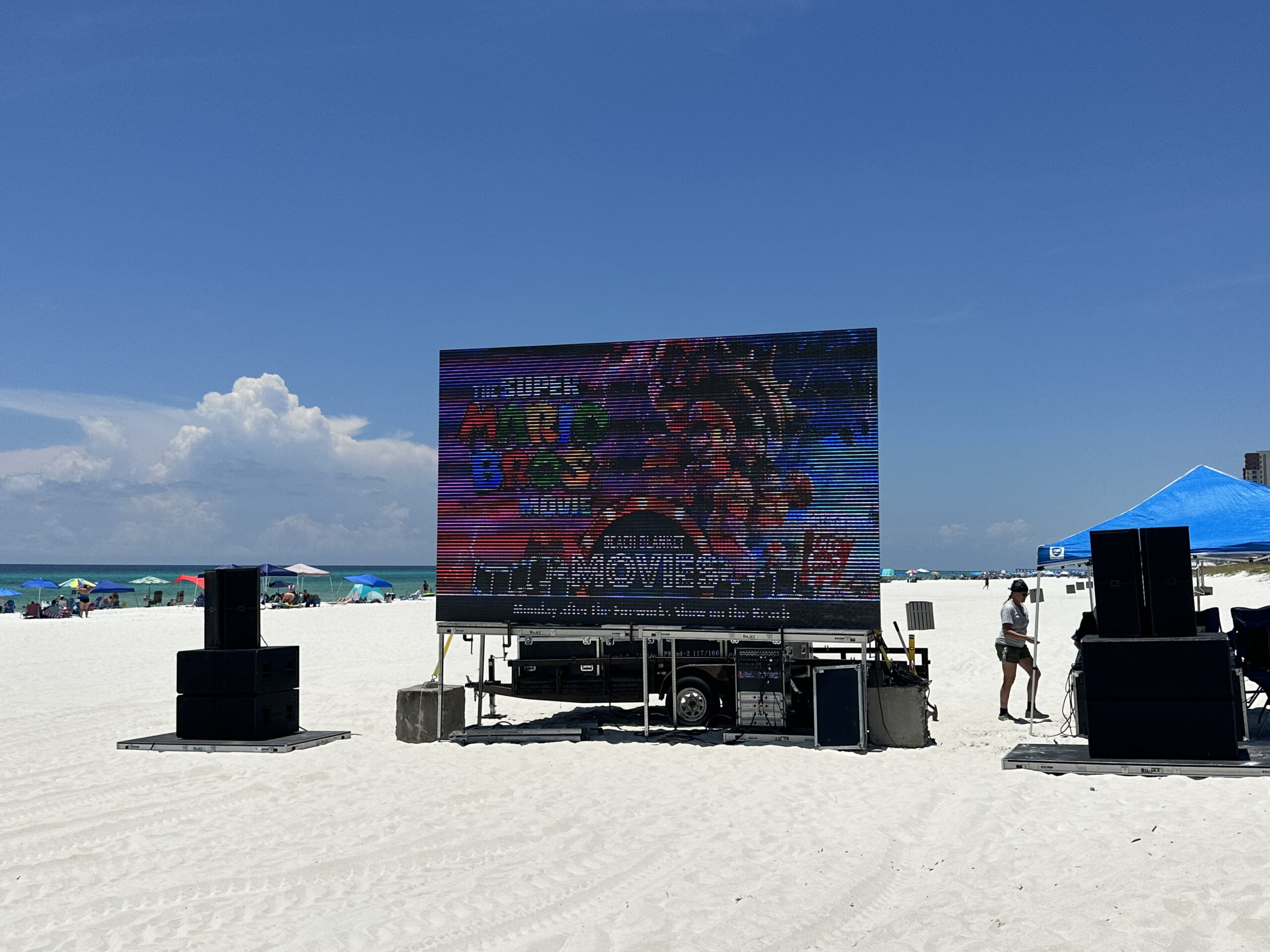 Beach event in Panama City, FL with Neves Media and a large LED screen on the sand